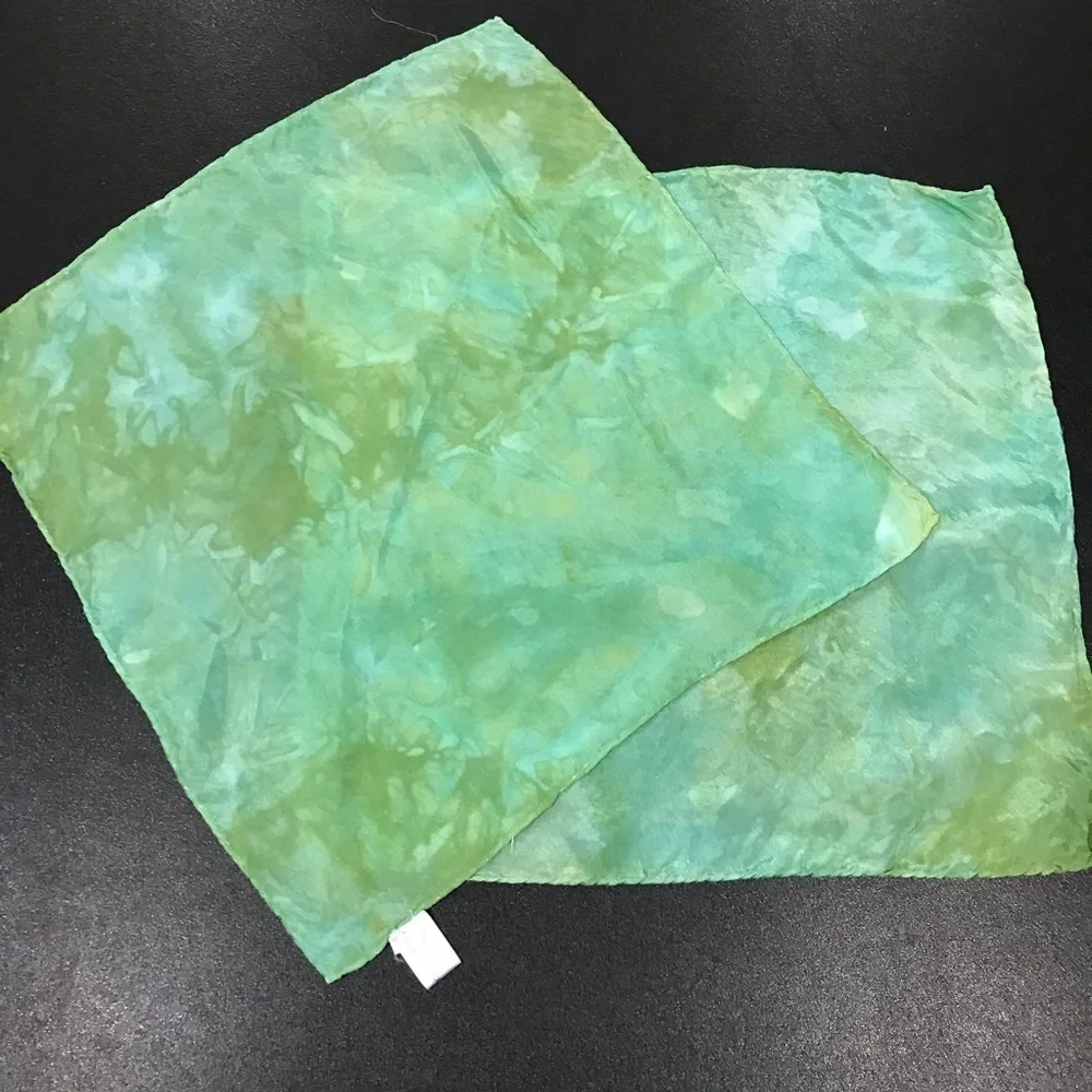 Hand tie dye green immersion dyed silk handkerchiefs